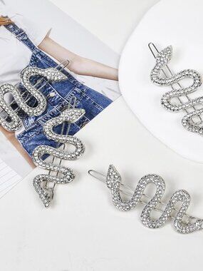 Silver Snake Hair Pins with Sparkly Rhinestones 4 Piece Set NEW
